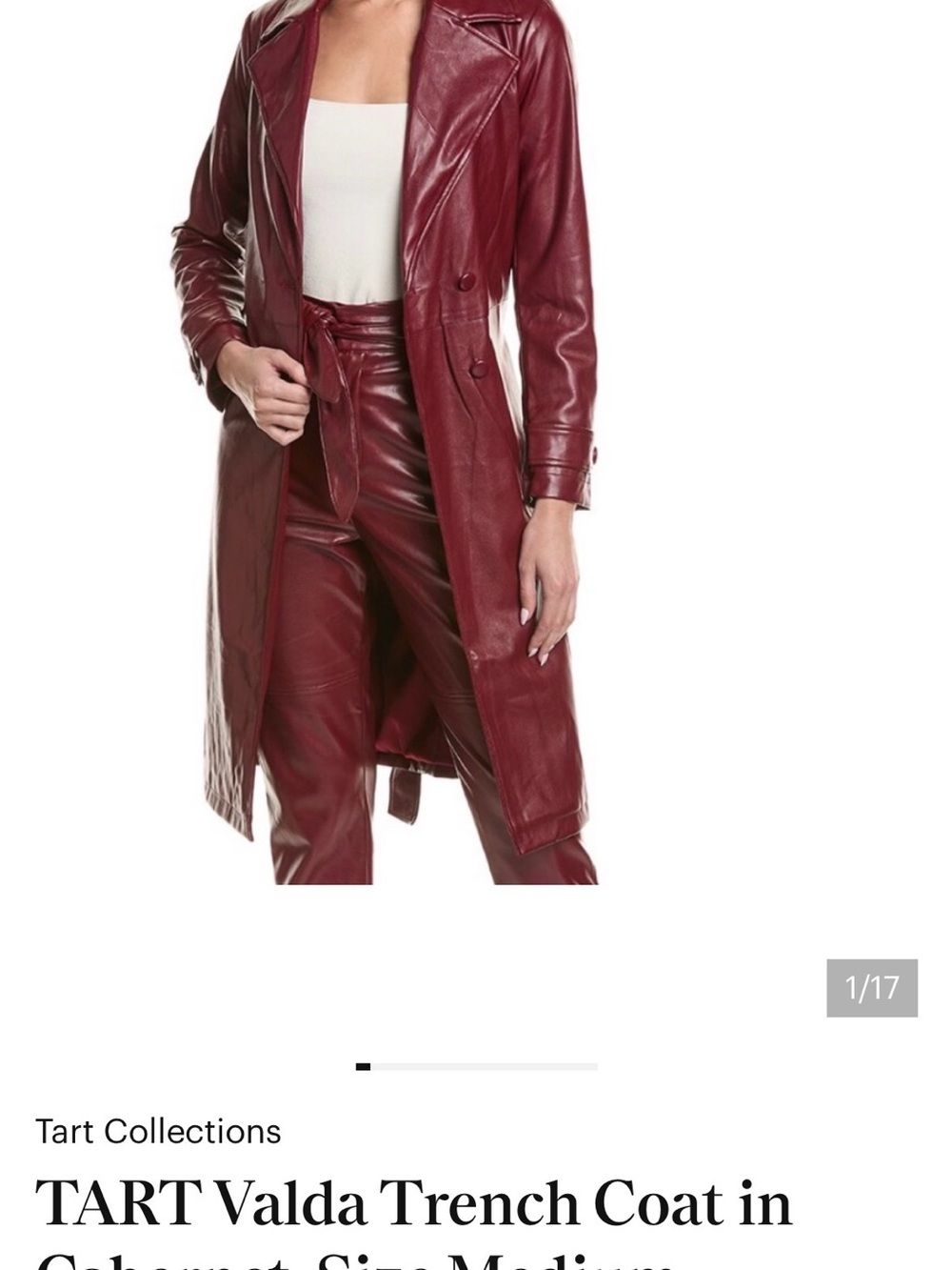 Tart Collections Burgundy Leather Trench Coat